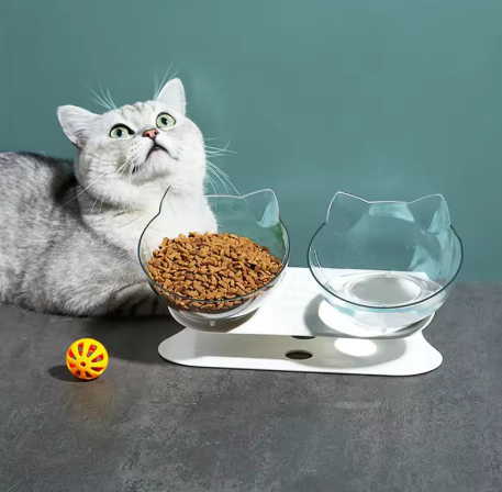 Double Cat-Ear Bowl Feeder Set