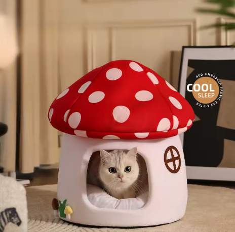 Cozy Mushroom Hideaway Pet Bed