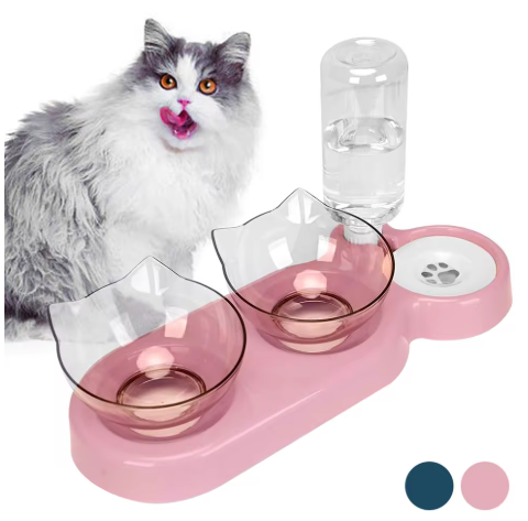 2-in-1 Cat Bowl Feeder with Water Dispenser