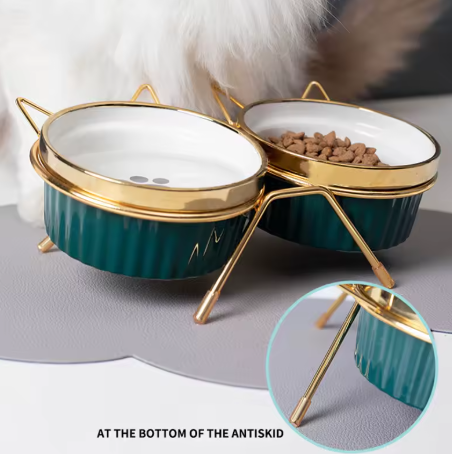 Elevated Ceramic Cat Feeder Set