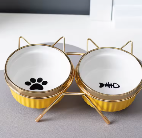 Elevated Ceramic Cat Feeder Set